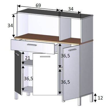 Denby White and Oak 3-Door Utility Kitchen Cupboard with Hutch and Drawer - UK Luxury Furniture